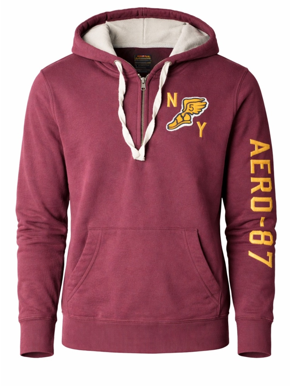 Aeropostale Hoodie Sweatshirt Men Med Maroon 1/4 zip New York Aero-87 Y2K Style